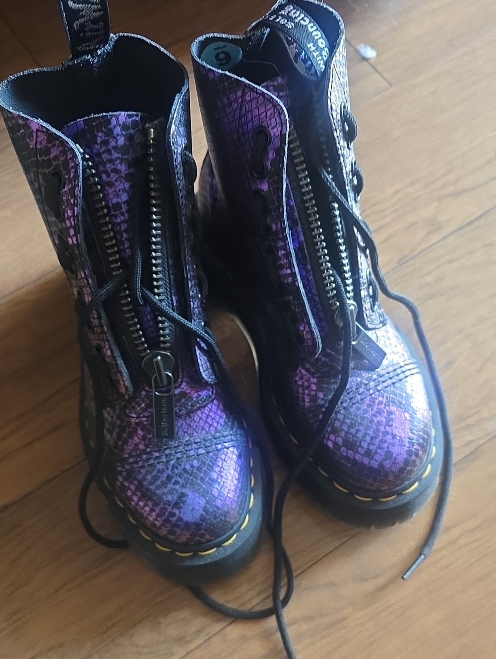 Dr. Martens Purple Snake-Print Combat Boots with Zipper